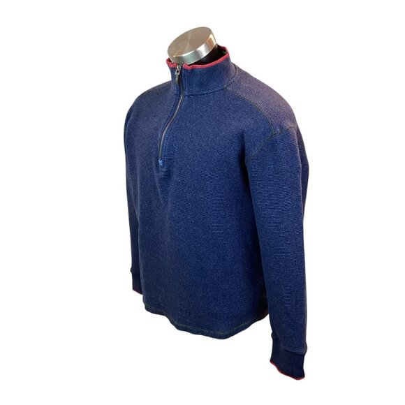 Robert Graham Mens L/G Blue Waffle Knit Half Zip Pullover Sweater - Picture 5 of 9